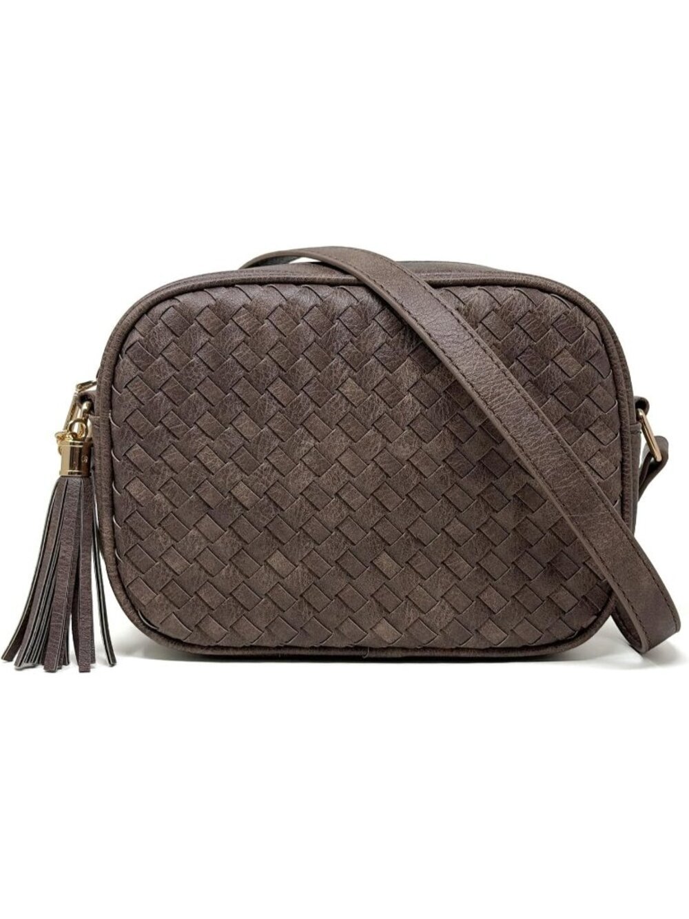Women's Coffee Brown Faux Leather Small Stylish Woven Boho Style Crossbody Bags
